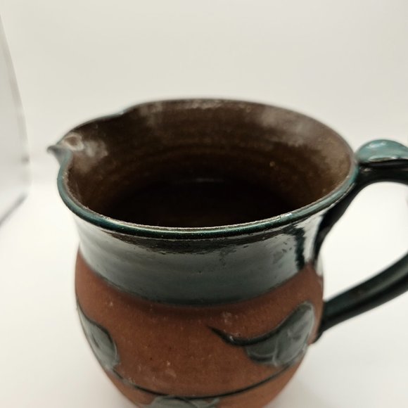 Vintage TG Handmade Brown Green Glaze Leaf 16oz Stoneware Pottery Mug - Picture 9 of 10